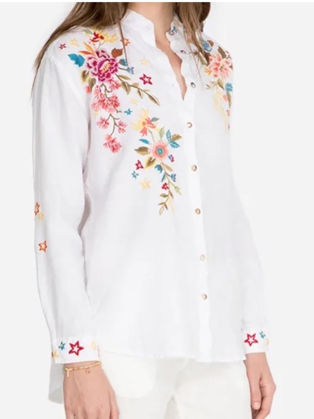 Johnny Was Amara Floral Embroidered Mandarin Collar Long sleeve Shirt Size 1X - Picture 3 of 13